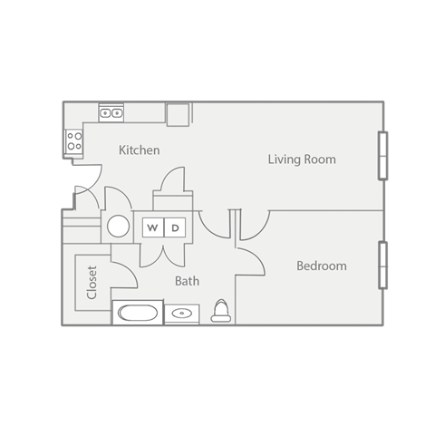 Floor plan for 1 bed, 1 bath, 831 sqft